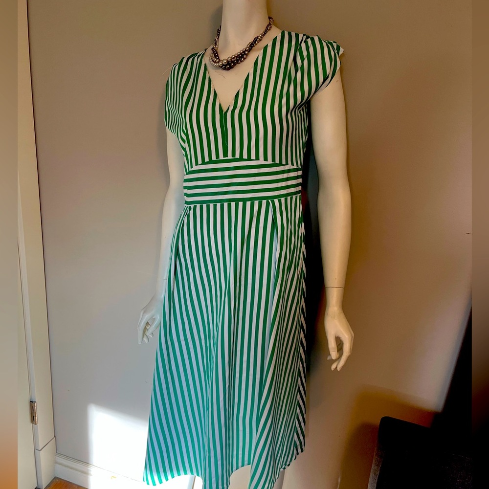 Green and white striped summer dress